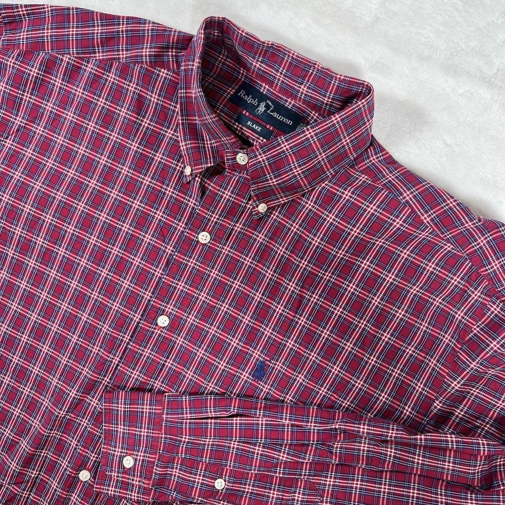 Polo Ralph Lauren Men's Blake Red Tartan Plaid Button Down Vintage Pony Large